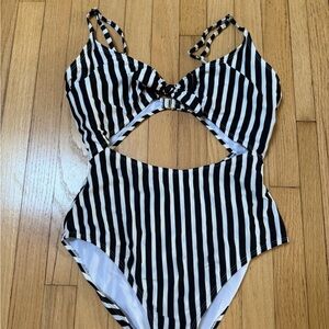 Black and White Striped Swimsuit